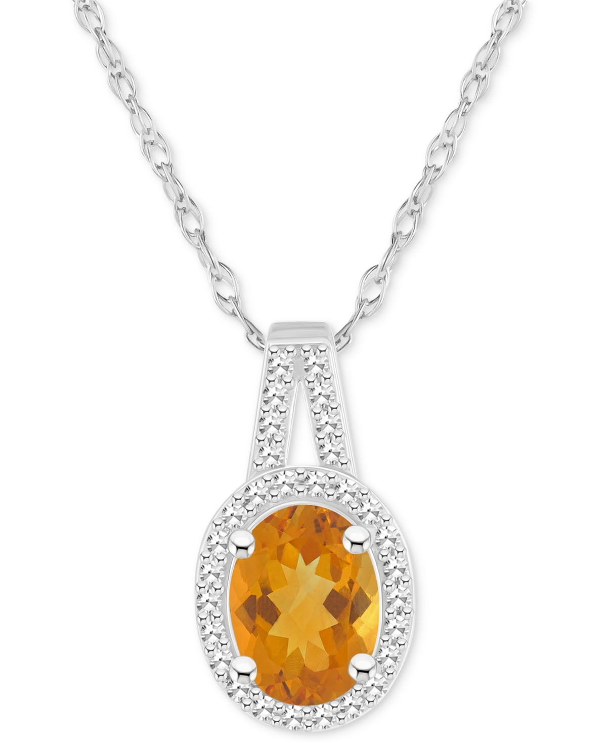 Macy's Amethyst (1-1/5 Ct. T.w.) & Diamond (1/6 Ct. T.w.) Oval Halo 18" Pendant Necklace In Sterling Silver In Citrine