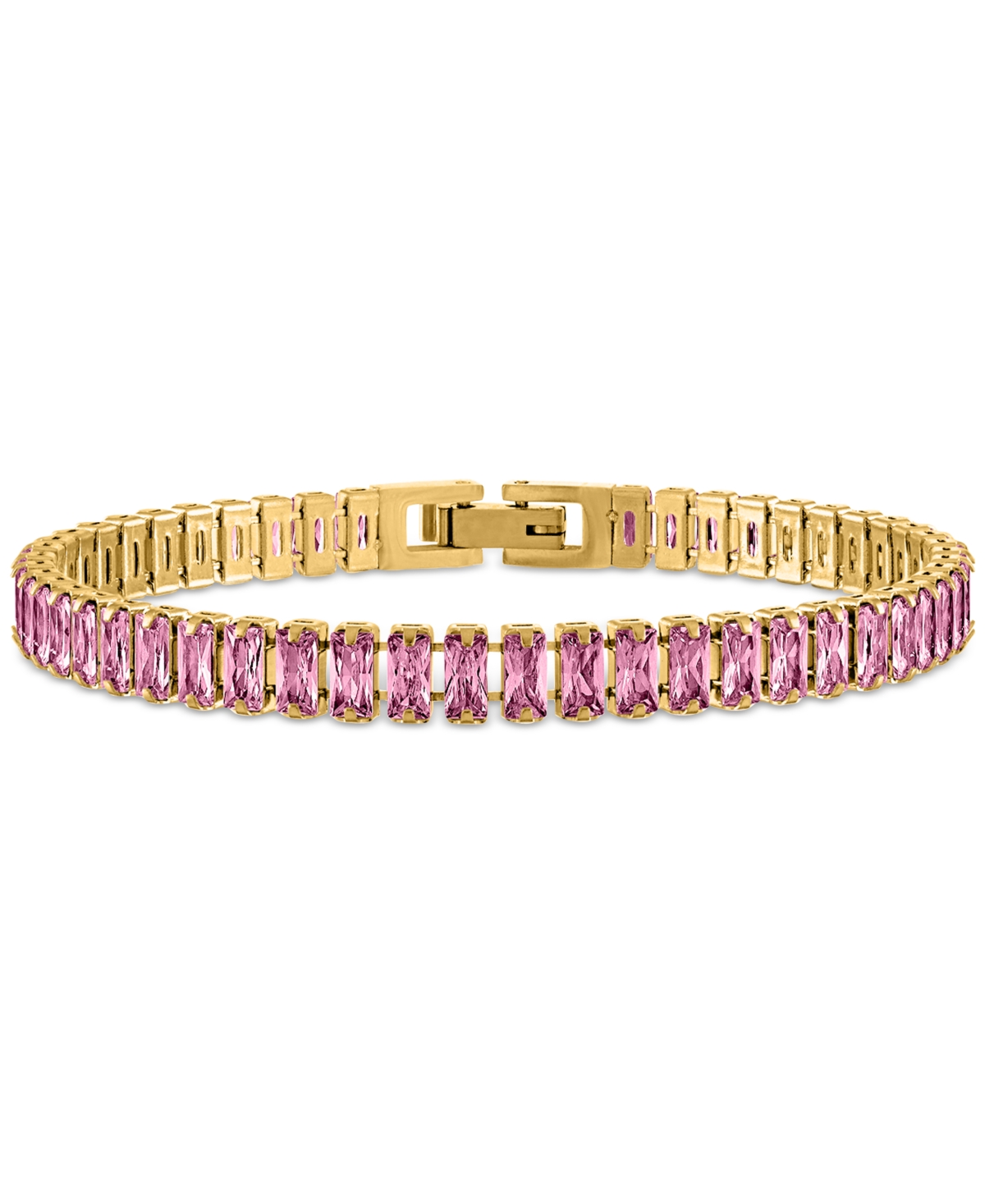 Oma The Label 18k Gold Plated Baguette Cubic Zirconia Flex Bracelet In Pink Stone
