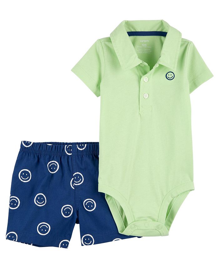 Carter's Baby Boys Polo Bodysuit and Smiley Face Shorts, 2 Piece Set