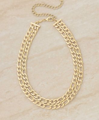 Double Gold Plated Figaro Chain Link Necklace