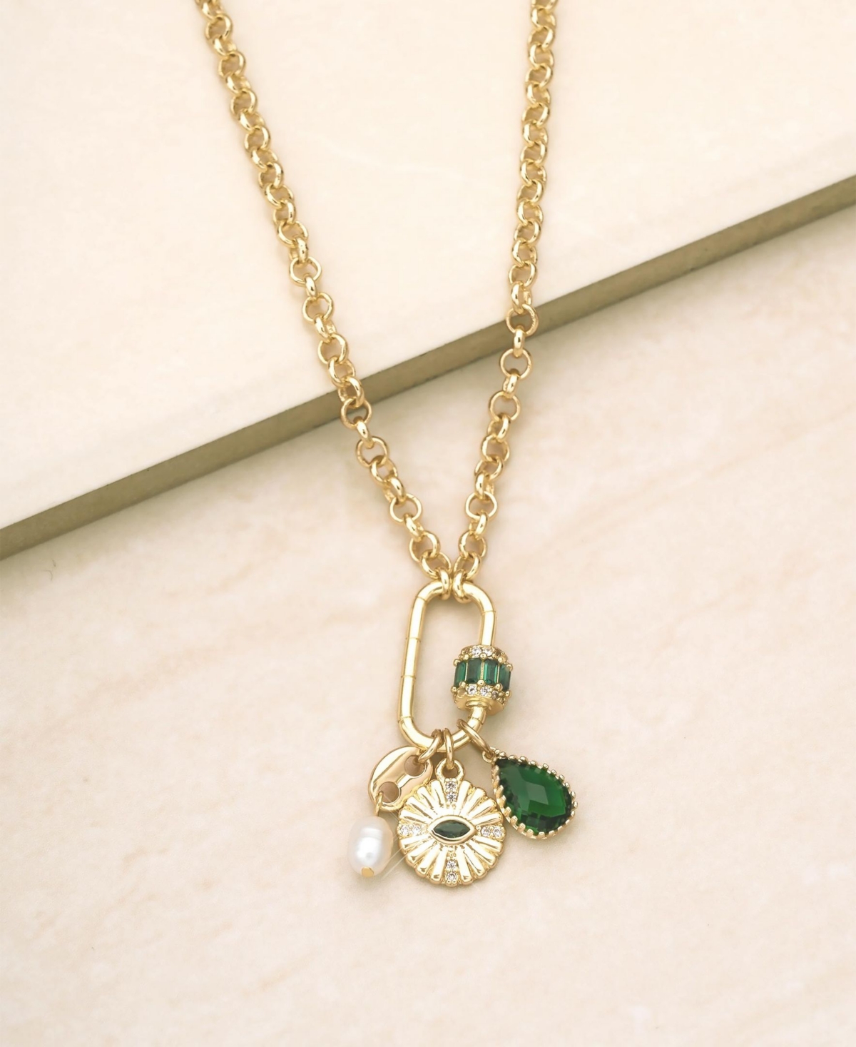 Ettika 18kPlated Cubic Zirconia & Freshwater Pearl Evil Eye Multi-Charm Pendant Necklace, 15
