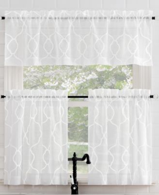 No. 918 Allerton Embroidered Trellis Light Filtering Rod Pocket 3-pc. Curtain Valance And Tiers, 52" X 36" In White