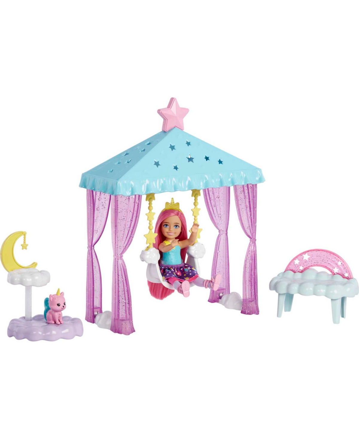 Barbie Kids' Dreamtopia Chelsea Small Doll And Accessories, Playset With Canopy Swing, Kitten And More In Multi-color