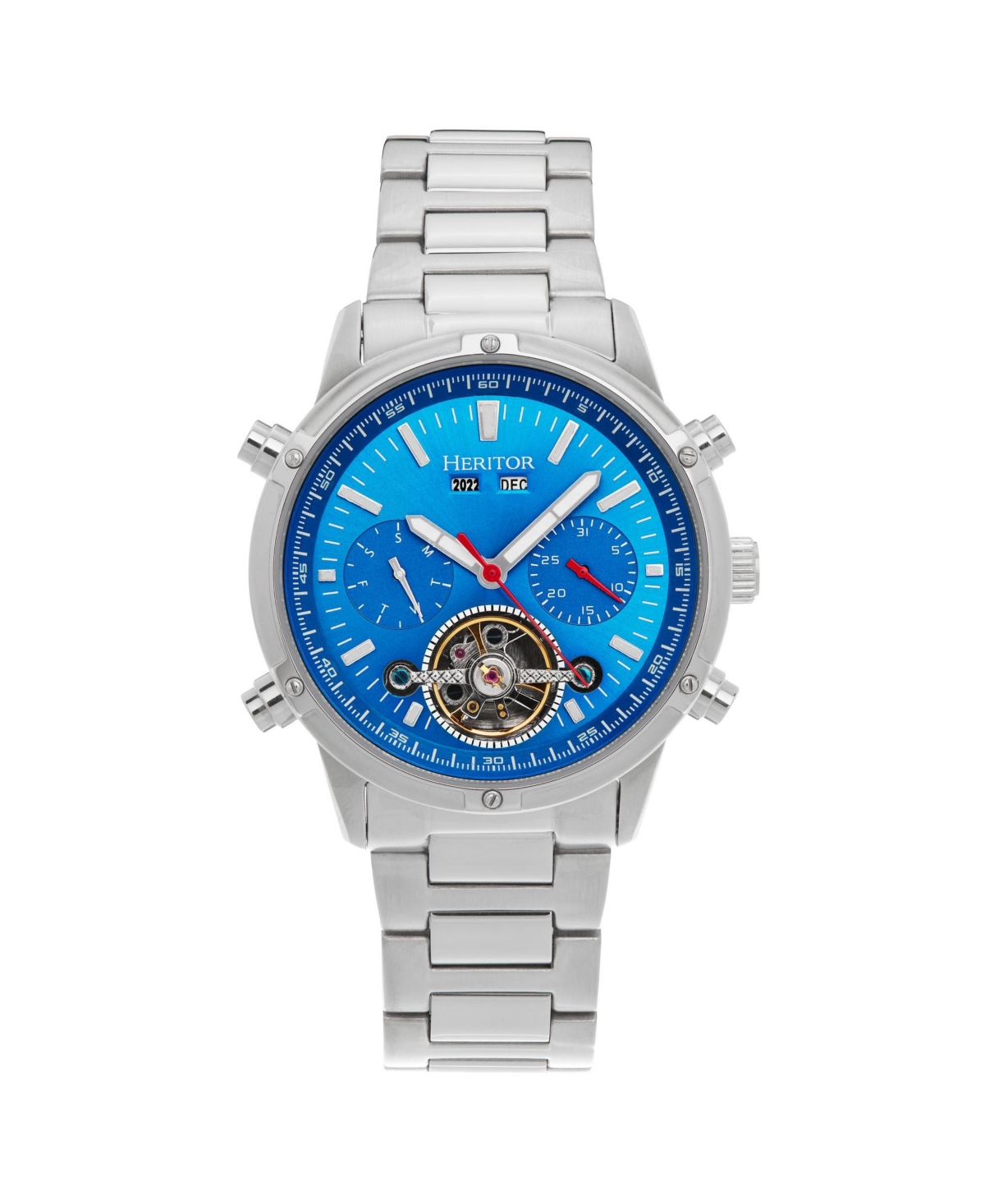 Men Wilhelm Stainless Steel Watch - Silver/Blue, 42mm - Silver/blue
