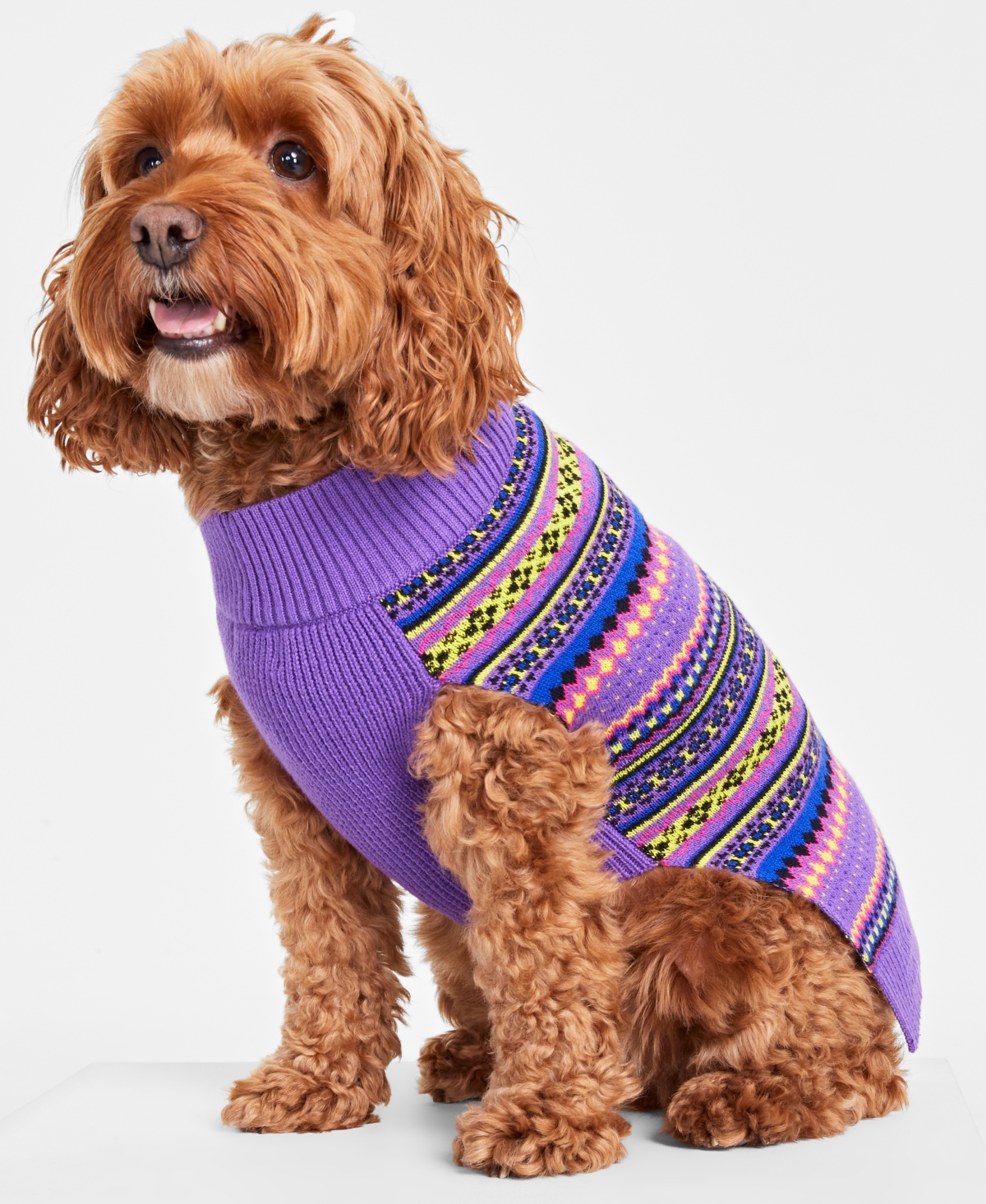 Holiday Lane Bright Stripe Fair Isle Pet Sweater, Created for Macy's - Purple Combo