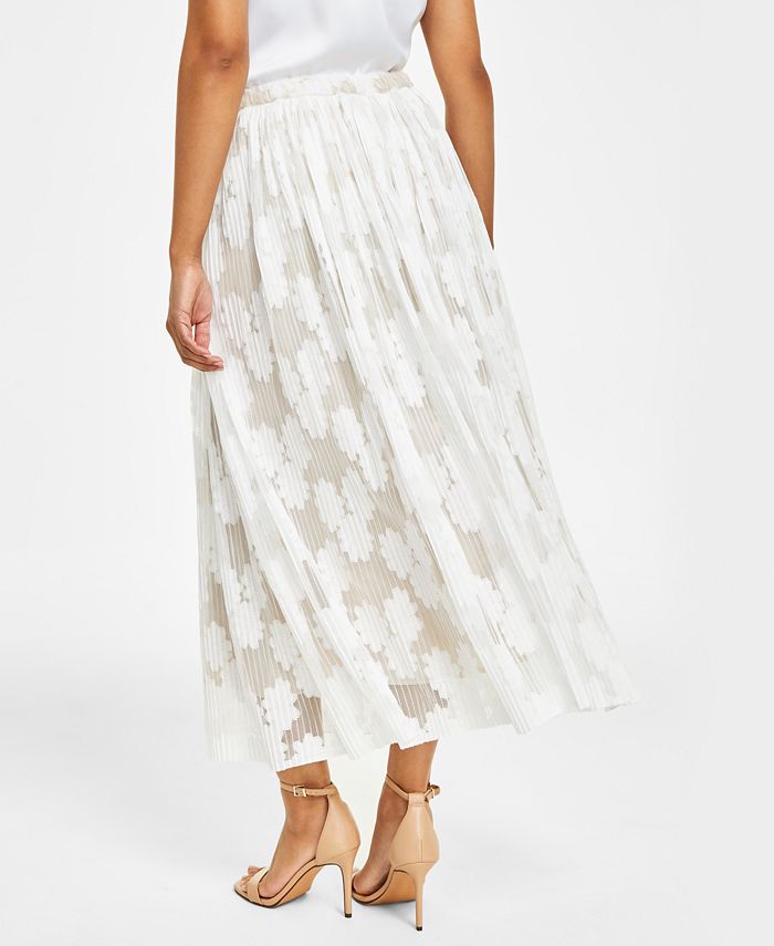 Anne Klein Women's Pull-On Pleated Mesh Floral Skirt - Macy's