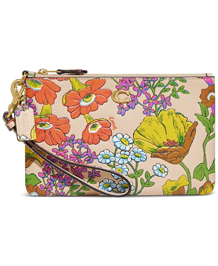 COACH Floral Printed Small Leather Zip-Top Wristlet - Macy's