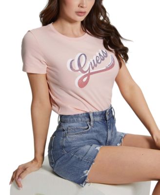 GUESS - Women's Shaded Embellished Logo Cotton T-Shirt