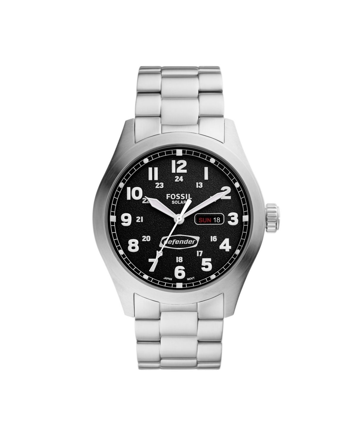 Men's Defender Solar Silver-Tone Stainless Steel Bracelet Watch, 46mm - Silver-Tone