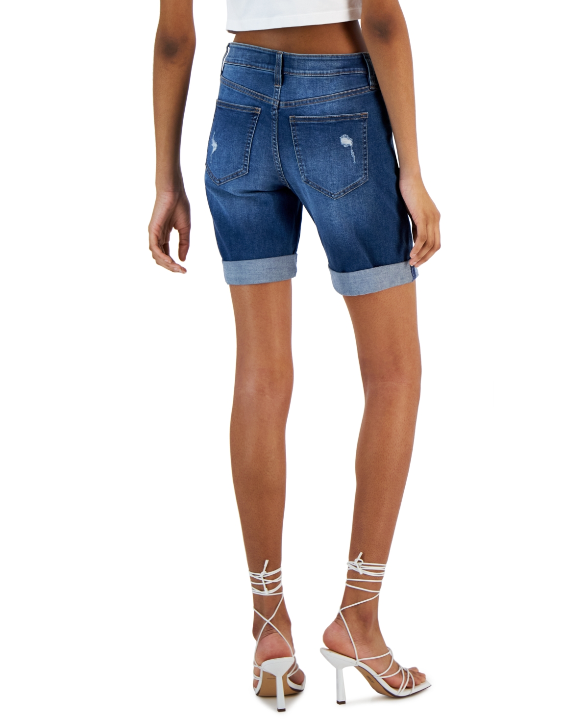 Celebrity Pink Juniors' Cuffed Hem Bermuda Denim Shorts