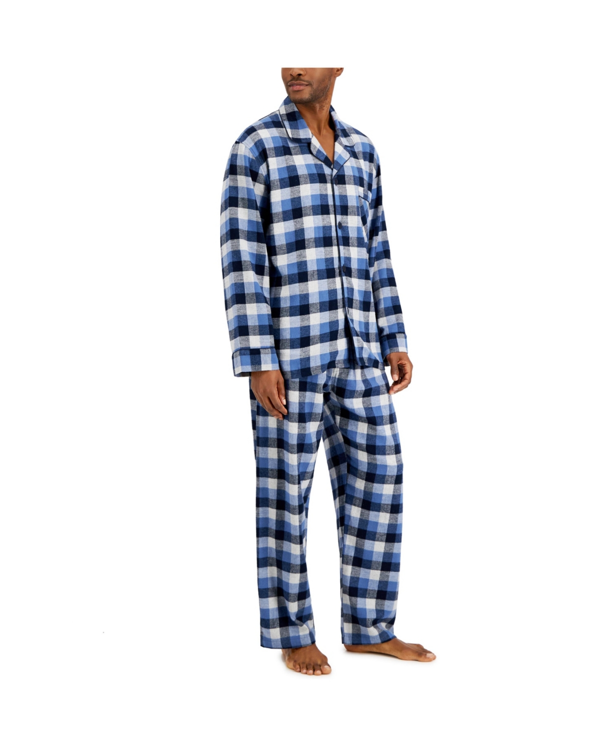 Shop Hanes Men's Flannel Plaid Pajama Set In Navy,black,and White
