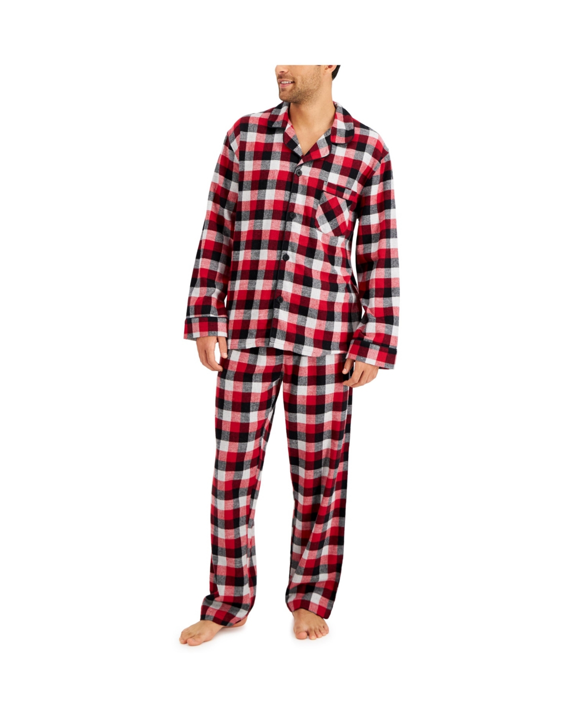 Men's Flannel Plaid Pajama Set - Navy, Black, and White