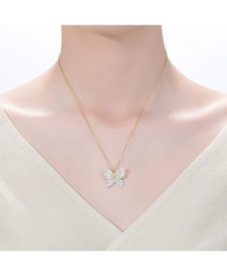 14k Yellow Gold and White Gold Plating with Cubic Zirconia Butterfly Pendant Necklace in Sterling Silver
