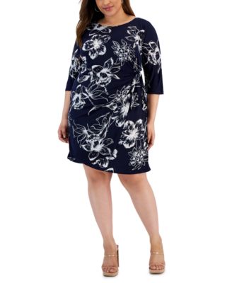Robbie Bee - Plus Size Printed Side-Knot Sheath Dress