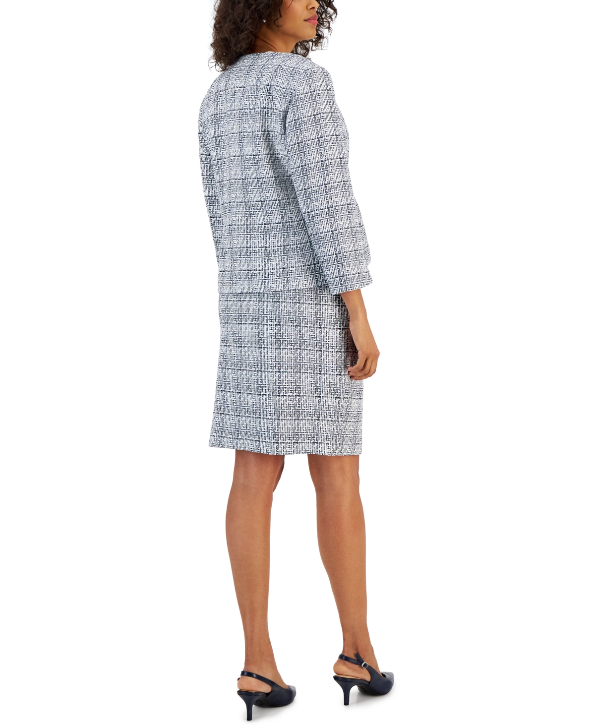 Shop Nipon Boutique Women's Tweed Button-front Jacket & Pencil Skirt Suit In Blue,white Combo