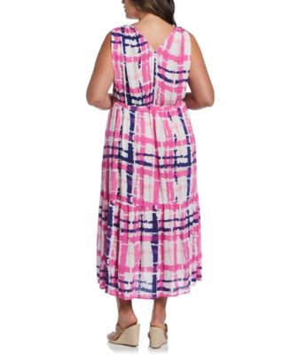 Plus Plaid Print V-Neck Midi Dress