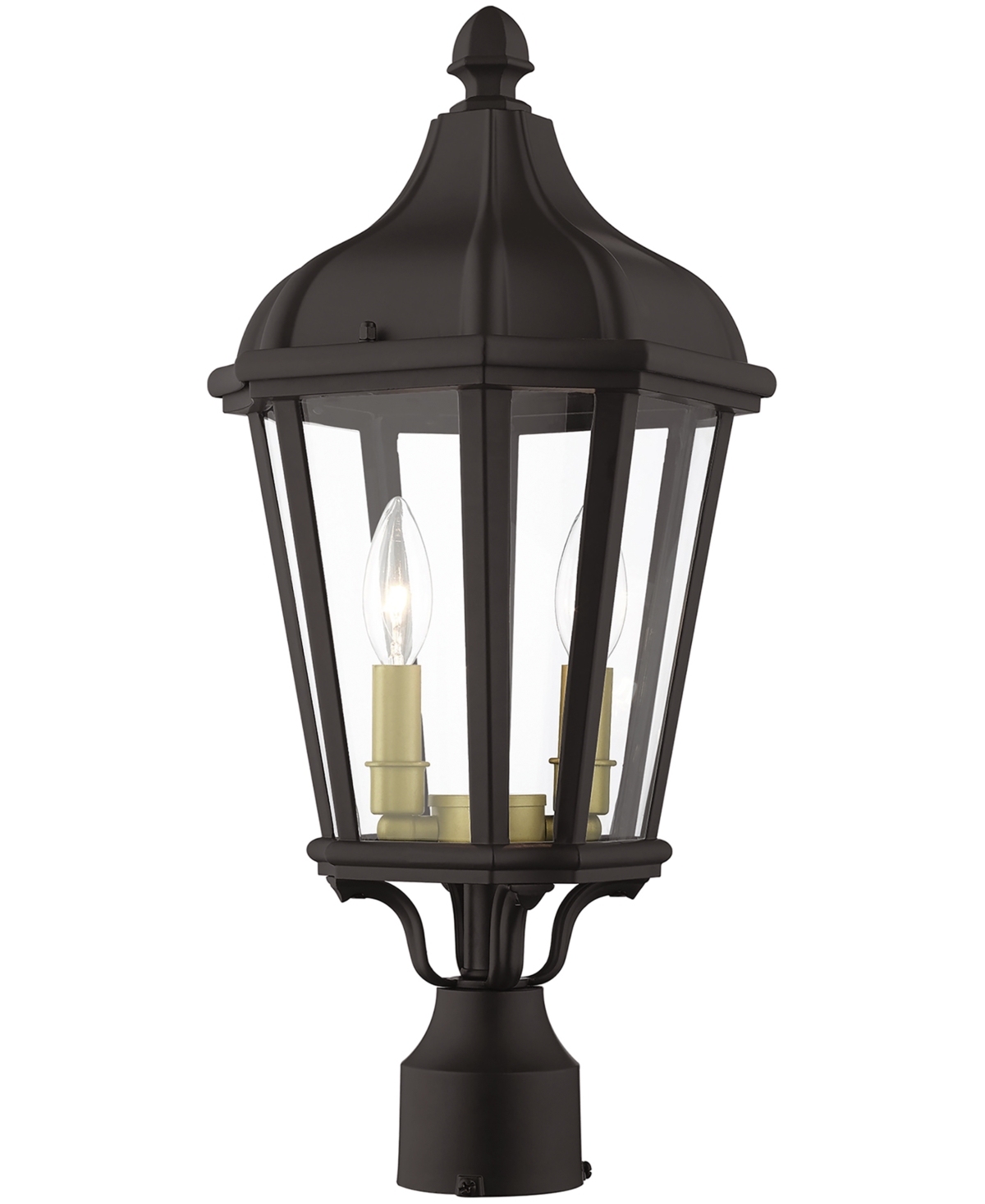 Livex Morgan 2 Light Outdoor Post Top Lantern - Bronze with Antique Gold