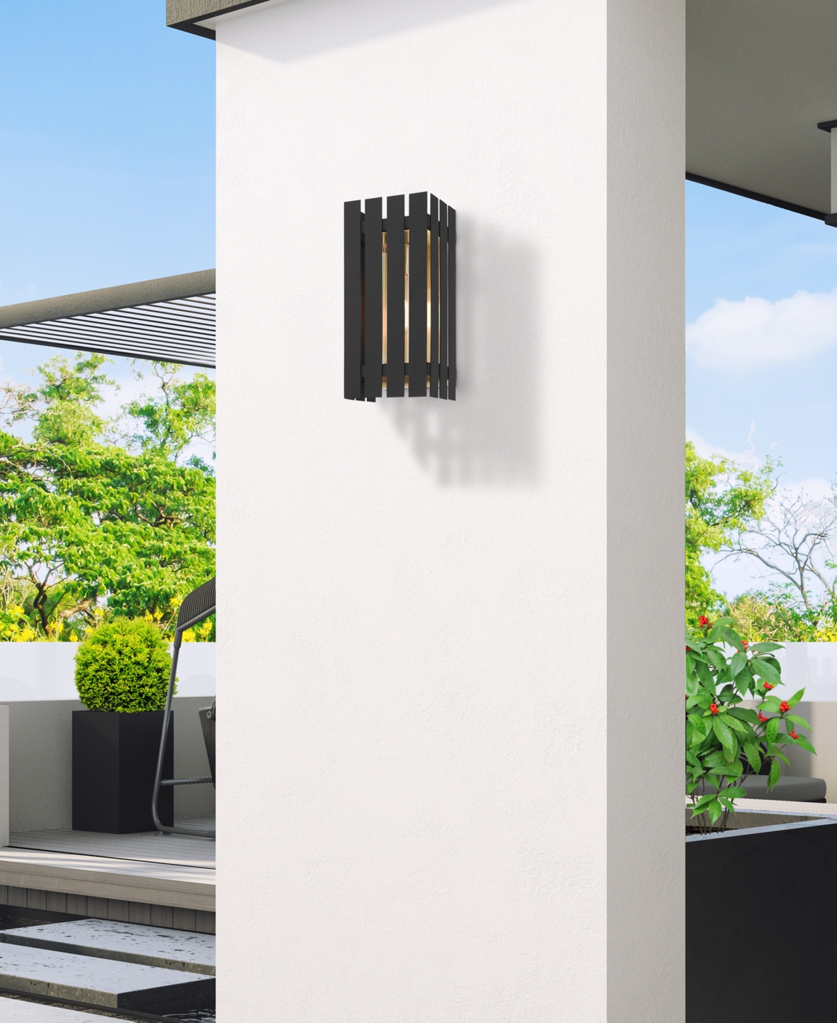 Livex Greenwick 1 Light Outdoor Wall Lantern - Black with Satin Brass