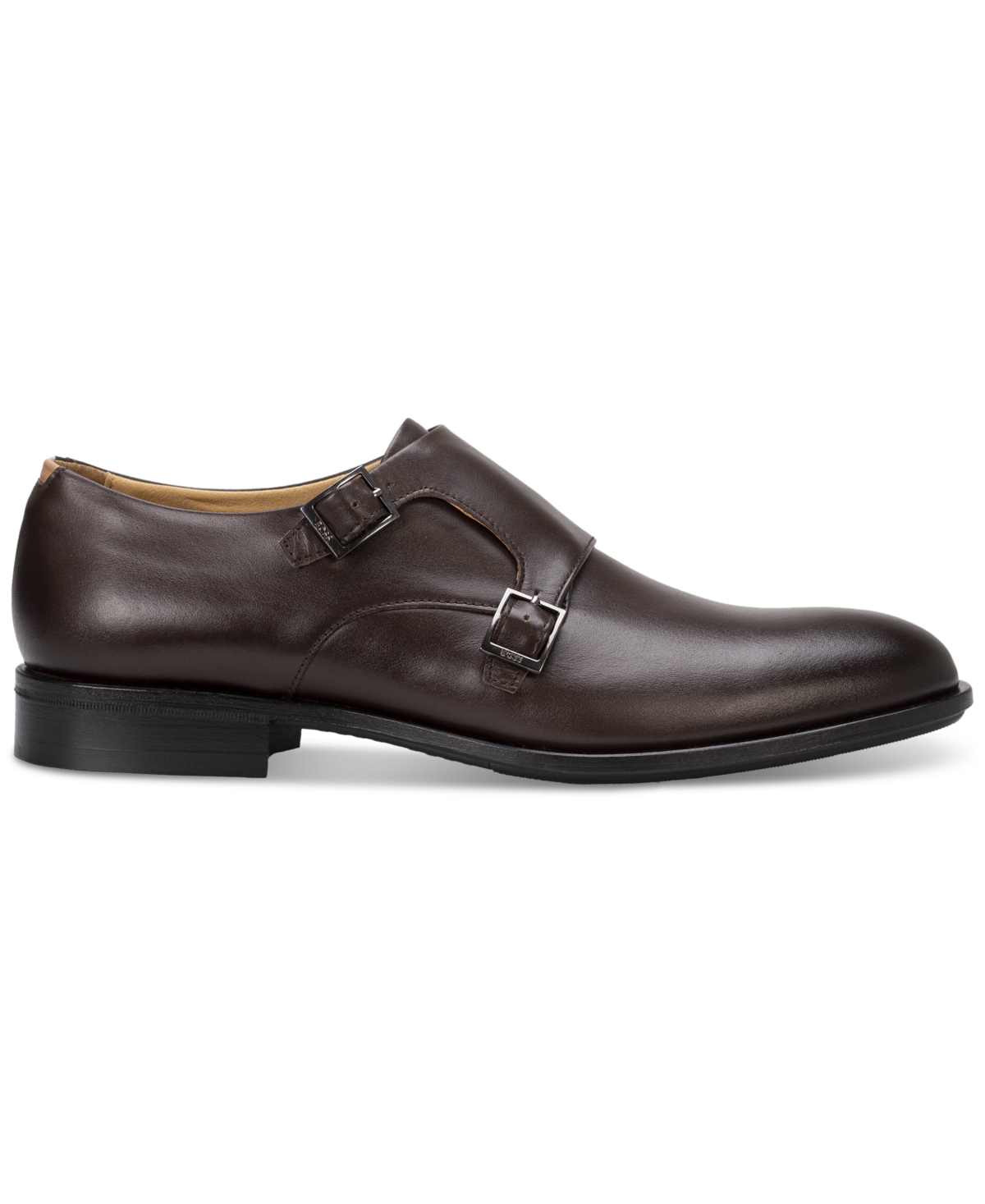 Hugo Boss Double-monk Shoes In Smooth Leather In Dark Brown