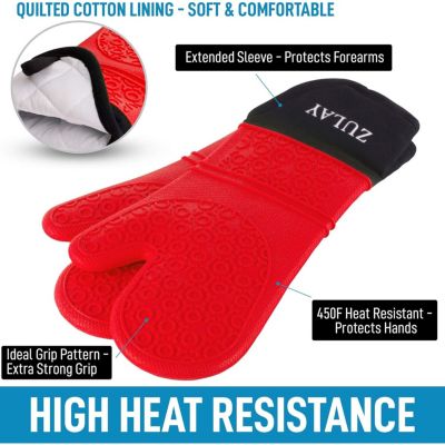 Non Slip Grip Oven Mitts Heat Resistant - Long Protective Oven Gloves