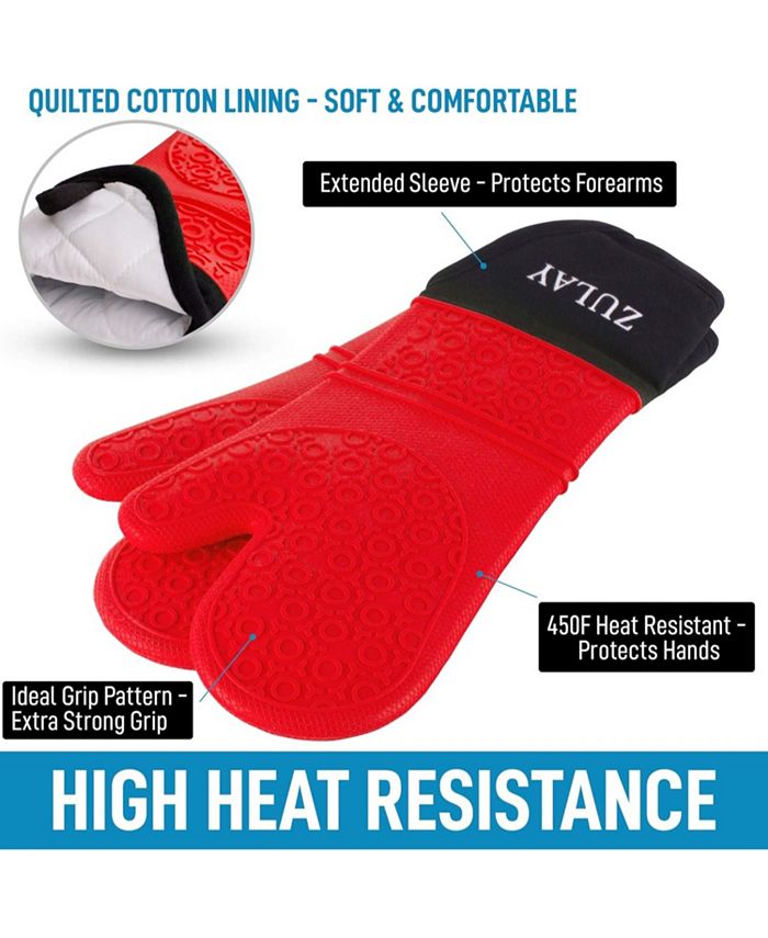 Zulay Kitchen Non Slip Grip Oven Mitts Heat Resistant Long Protective