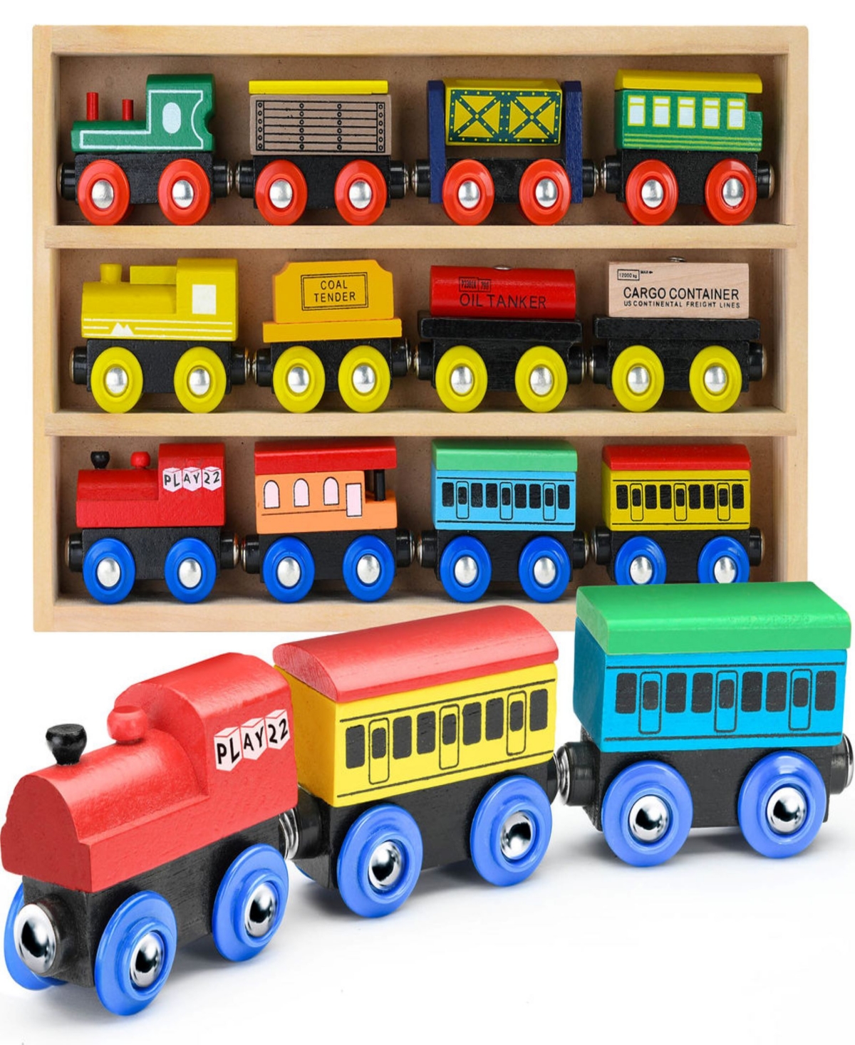 Play22 Wooden Train Set 12 Pieces In Multicolor