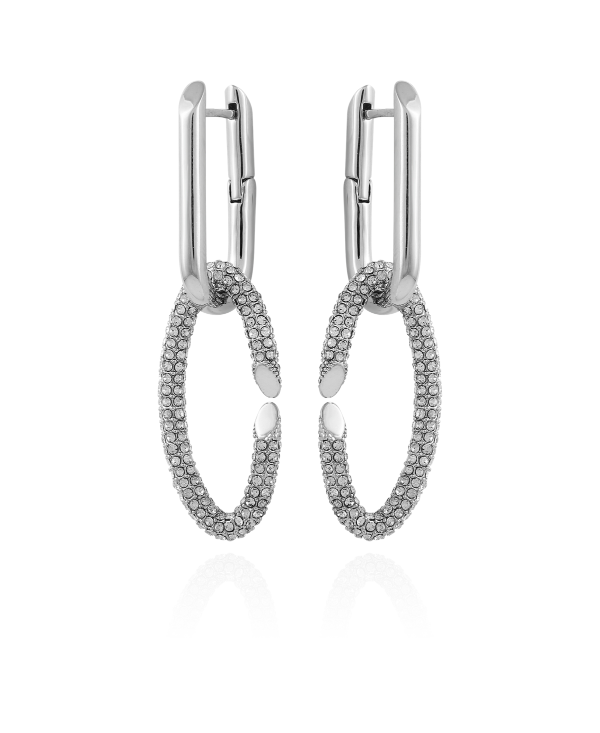 Vince Camuto Silver-tone Glass Stone Double Link Oval Hoop Drop Earrings