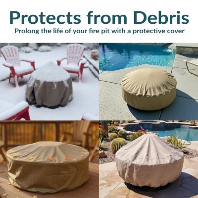 Outdoor Heavy-Duty Weather-Resistant PVC and 300D Polyester Round Fire Pit Cover with Drawstring and Toggle Closure