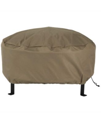 Outdoor Heavy-Duty Weather-Resistant PVC and 300D Polyester Round Fire Pit Cover with Drawstring and Toggle Closure