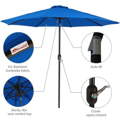 Outdoor Aluminum Solution-Dyed Sunbrella Patio Umbrella with Auto Tilt and Crank - 9' - Pacific Blue