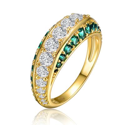 Radiant 14K Gold Plated Three-Trail Cubic Zirconia Cocktail Ring