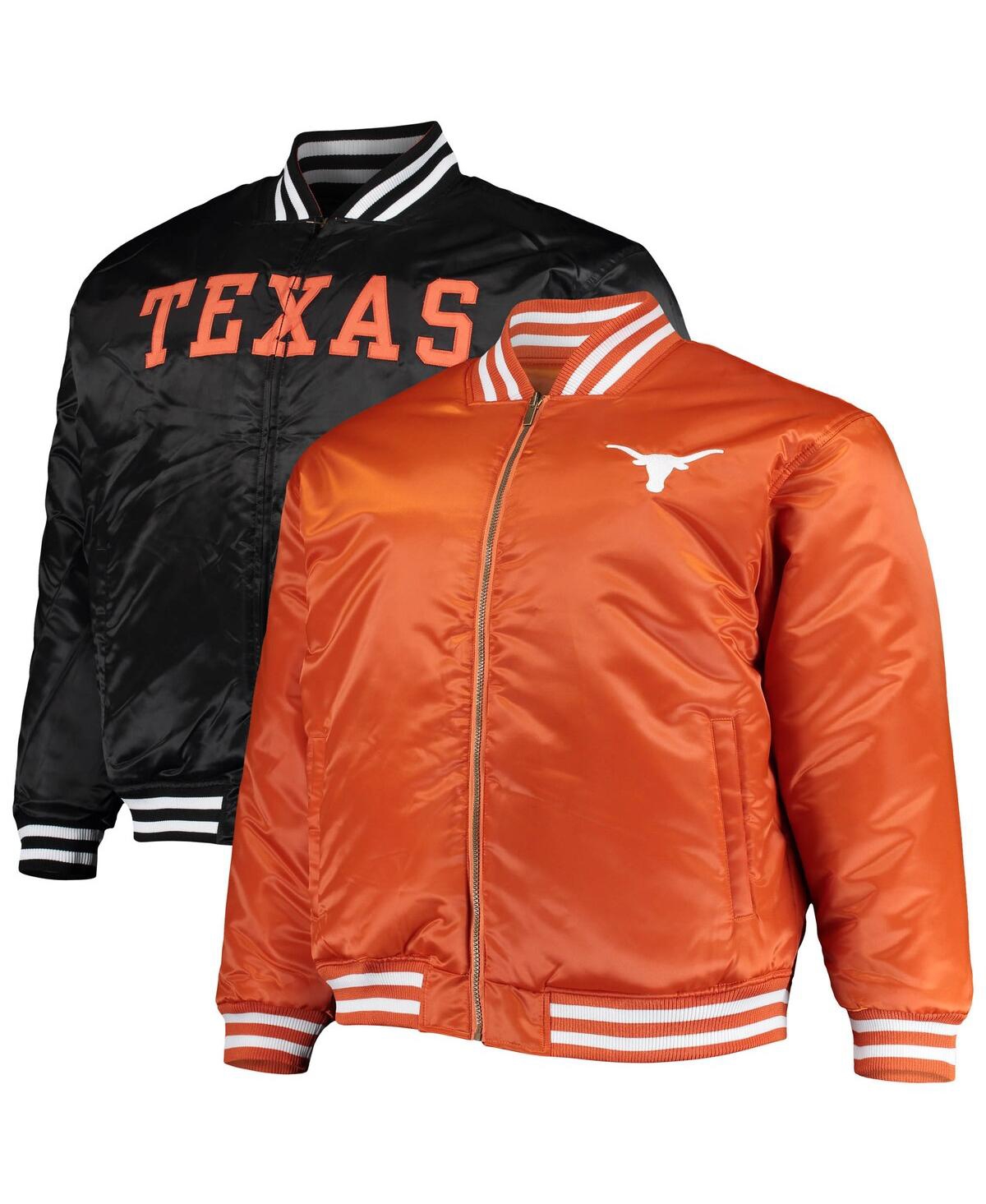Men's Texas Orange, Black Texas Longhorns Big and Tall Reversible Satin Full-Zip Jacket - Texas Orange, Black