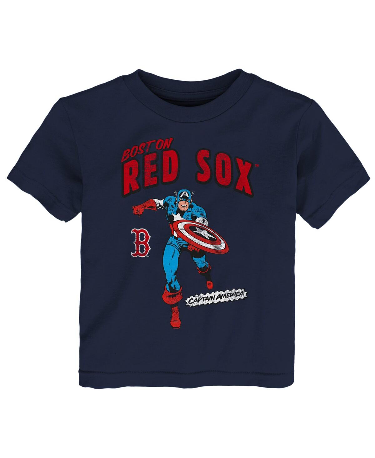 Outerstuff Babies' Toddler Boys And Girls Navy Boston Red Sox Team Captain America Marvel T-shirt