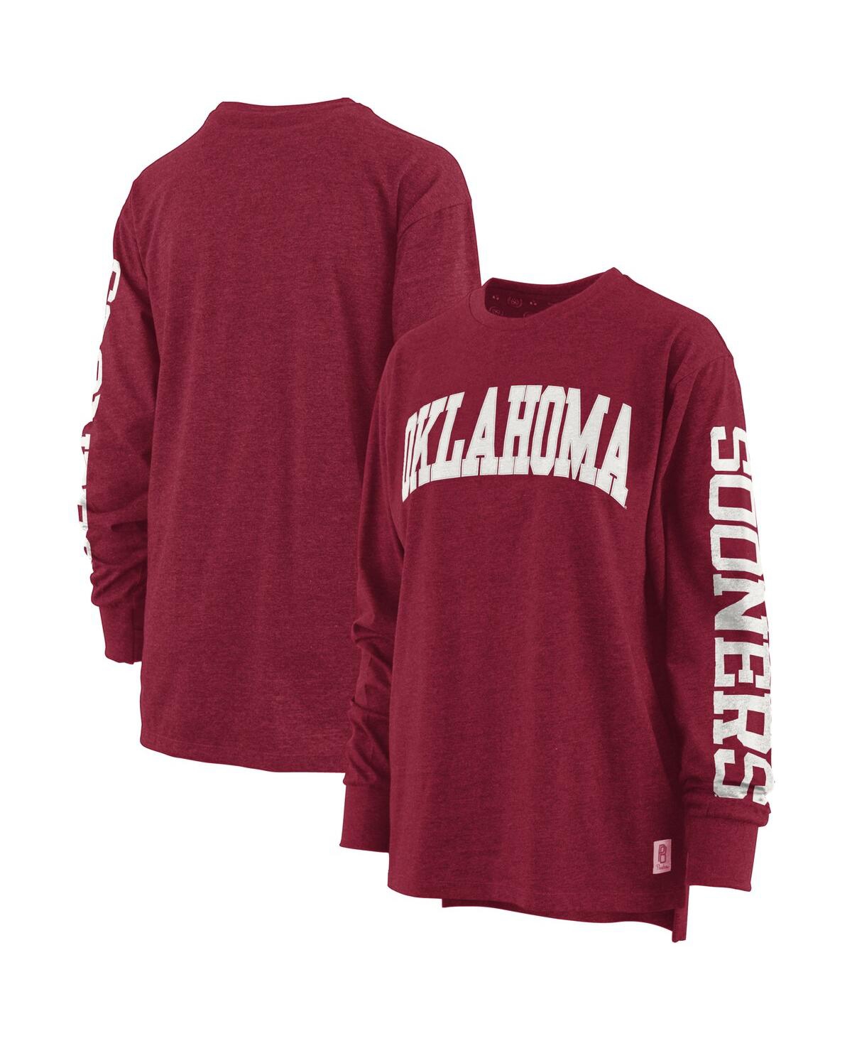 PRESSBOX WOMEN'S PRESSBOX CRIMSON OKLAHOMA SOONERS PLUS SIZE TWO-HIT CANYON LONG SLEEVE T-SHIRT 