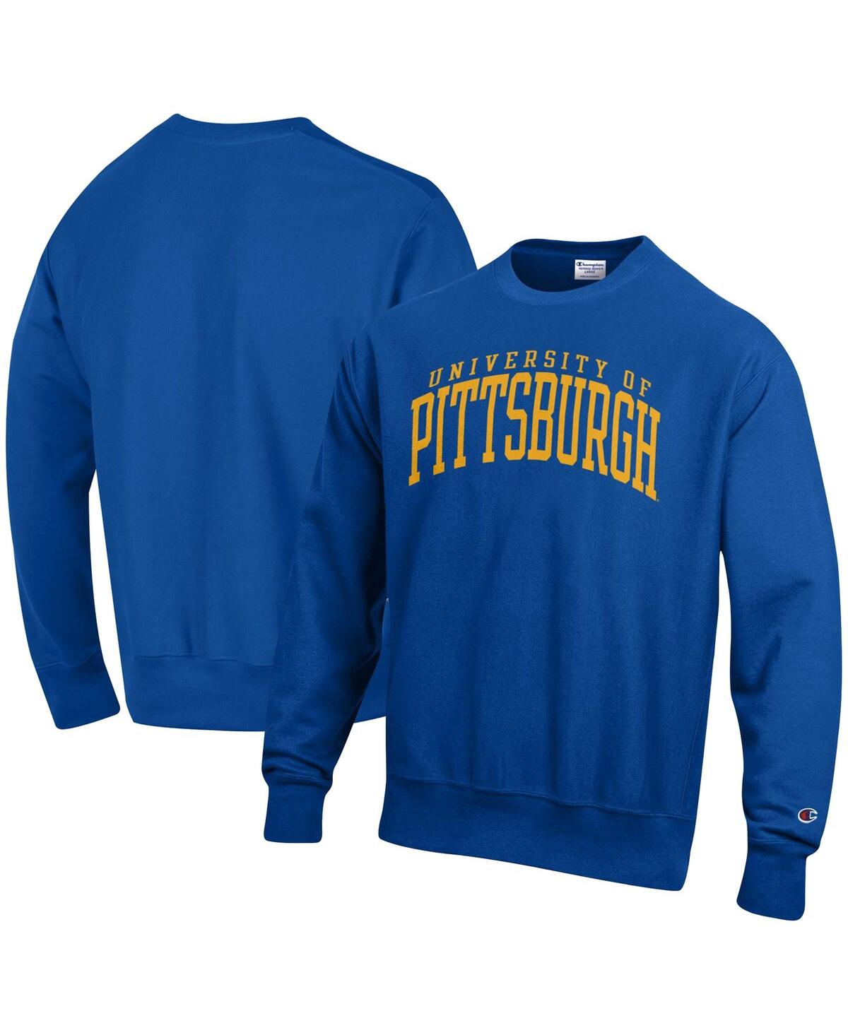 Shop Champion Men's  Royal Pitt Panthers Arch Reverse Weave Pullover Sweatshirt