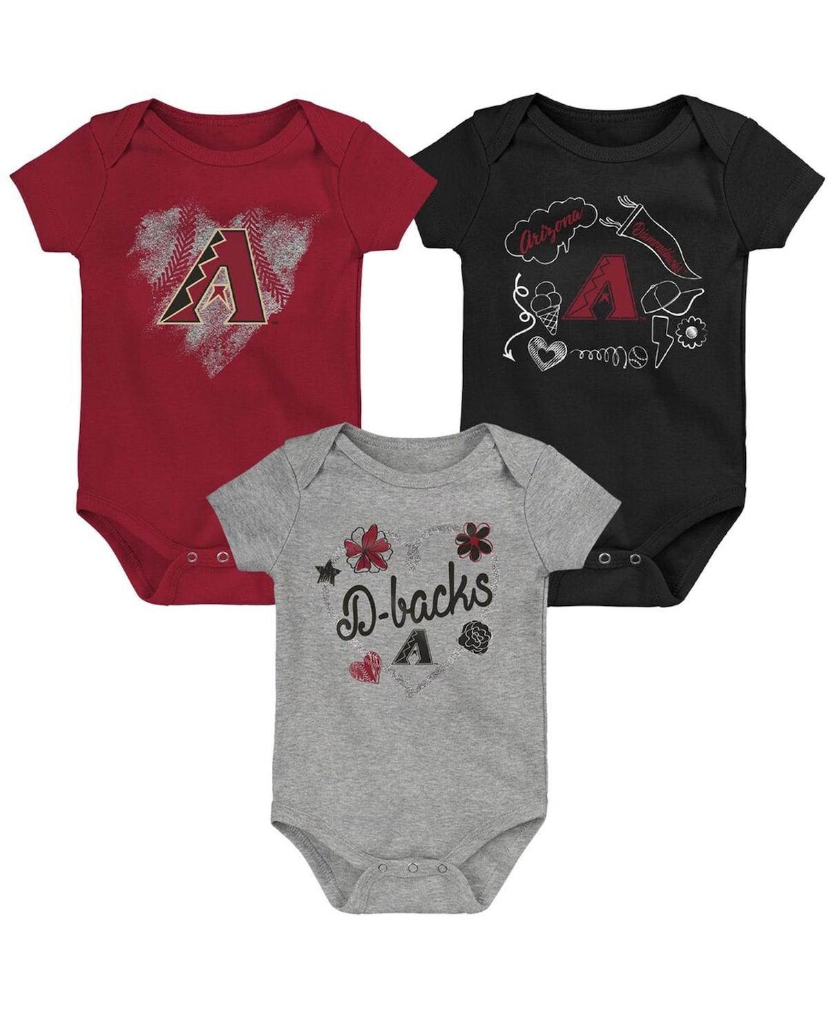 Outerstuff Infant Boys And Girls Red And Black And Gray Arizona Diamondbacks Batter Up 3-pack Bodysuit Set In Red,black,gray