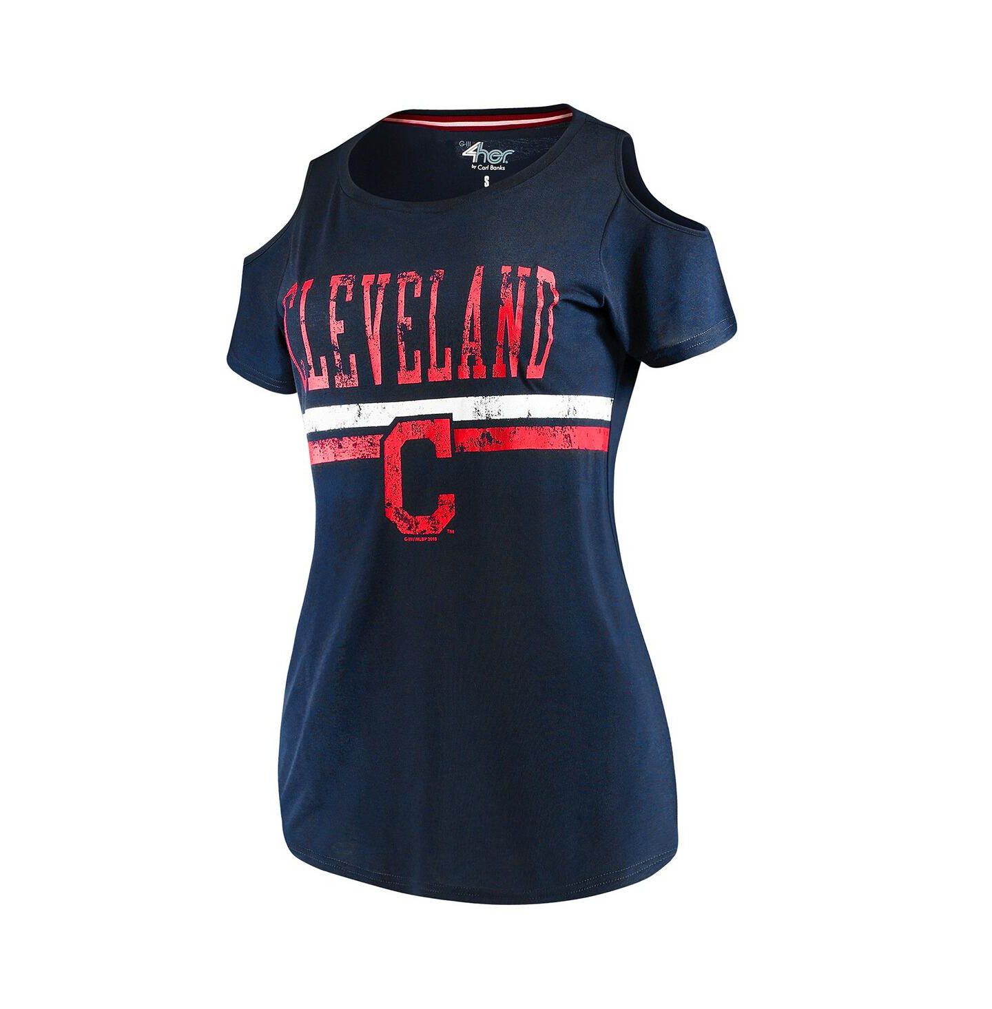 Женская футболка G-III 4Her by Carl Banks Navy Cleveland Indians Clear The Bases Cold Shoulder Scoop neck — фото 3