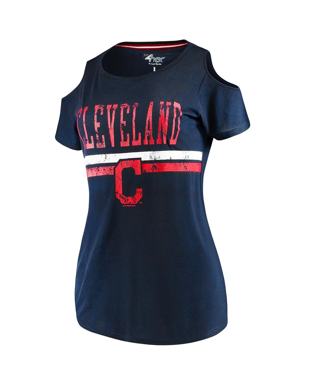 G-iii 4her By Carl Banks Women's  Navy Cleveland Indians Clear The Bases Cold Shoulder Scoop Neck T-s In Navy