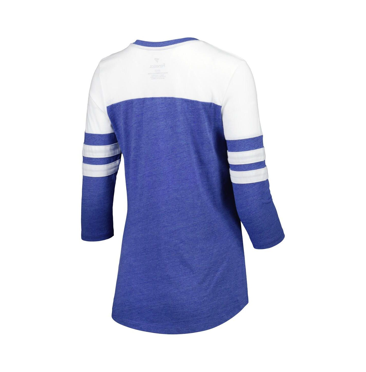 Женская футболка Fanatics Heather Royal New York Mets League Leader Tri-Blend 3/4-Sleeve V-Neck — фото 4