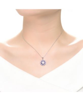 Sterling Silver Round and Baguette Colored Cubic Zirconia Wreath Pendant Necklace