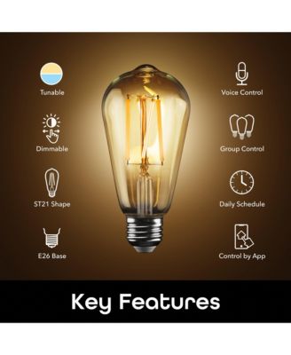 LUX Edison ST21 (ST64) Edison WiFi LED Smart Bulb, 2700K-6500K 8W, E26 Base, Dimmable, Tunable White Light, Compatible with Alexa & Google Home, 4 Pack