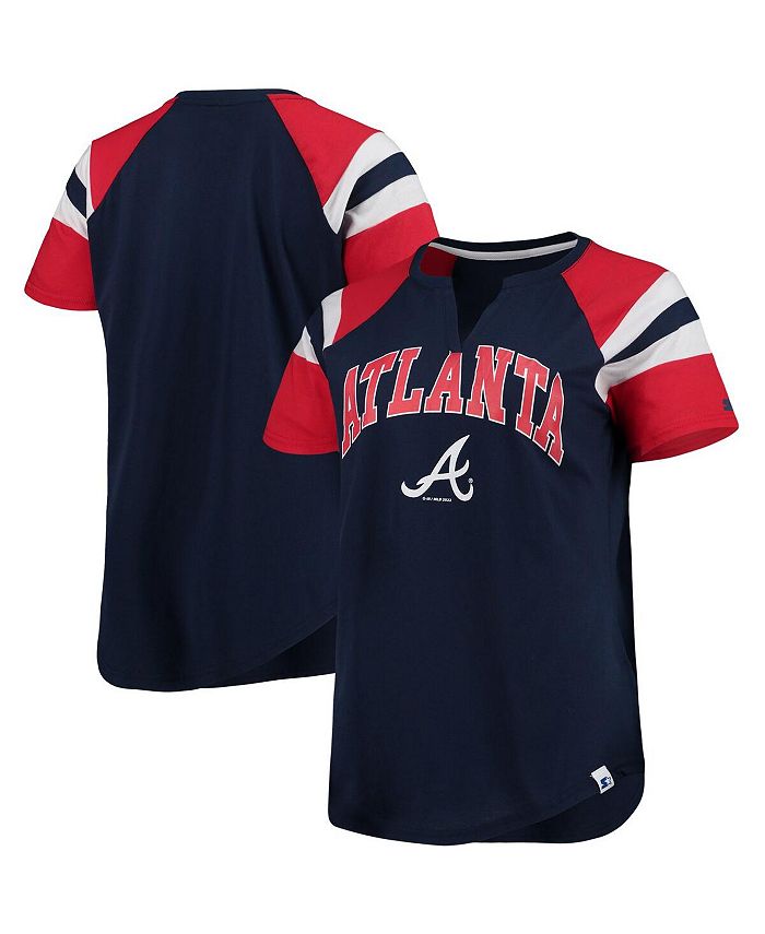Women's Starter Navy/Red Atlanta Braves Game On Notch Neck Raglan T-Shirt