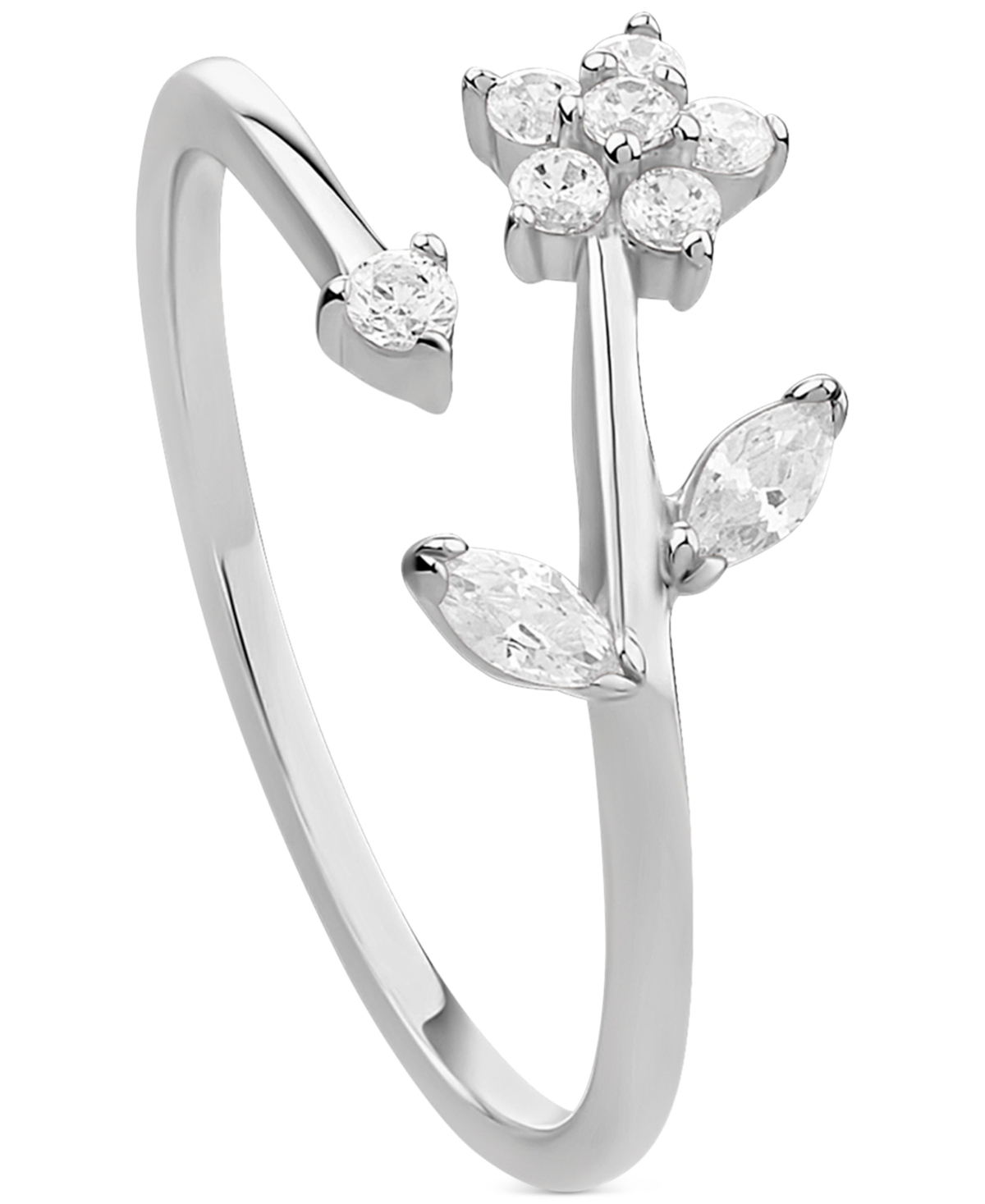 Giani Bernini Cubic Zirconia Flower Bypass Ring In Sterling Silver, Created For Macy's