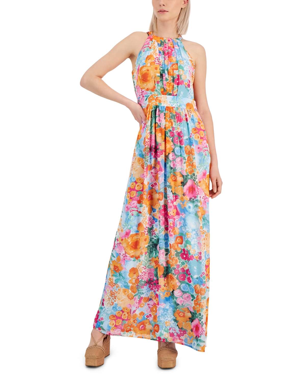 INC INTERNATIONAL CONCEPTS WOMEN'S FLORAL-PRINT HALTER MAXI DRESS, CREATED FOR MACY'S 