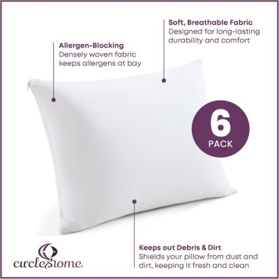100% Cotton Breathable Pillow Protector with Zipper – White (6 Pack)