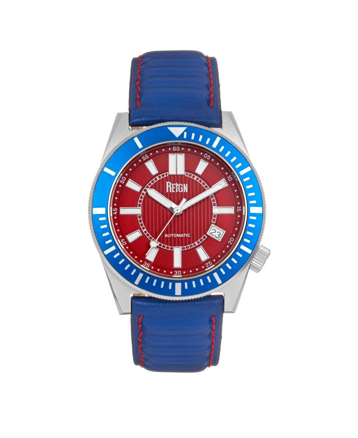 Men Francis Leather Watch - Blue/Red, 42mm - Blue/red