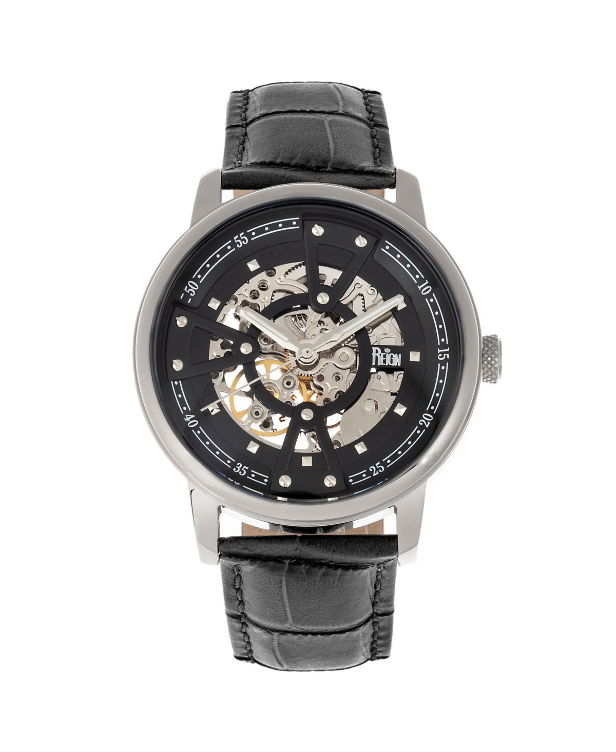 Men Belfour Leather Watch - Silver/Black, 44mm - Silver/black