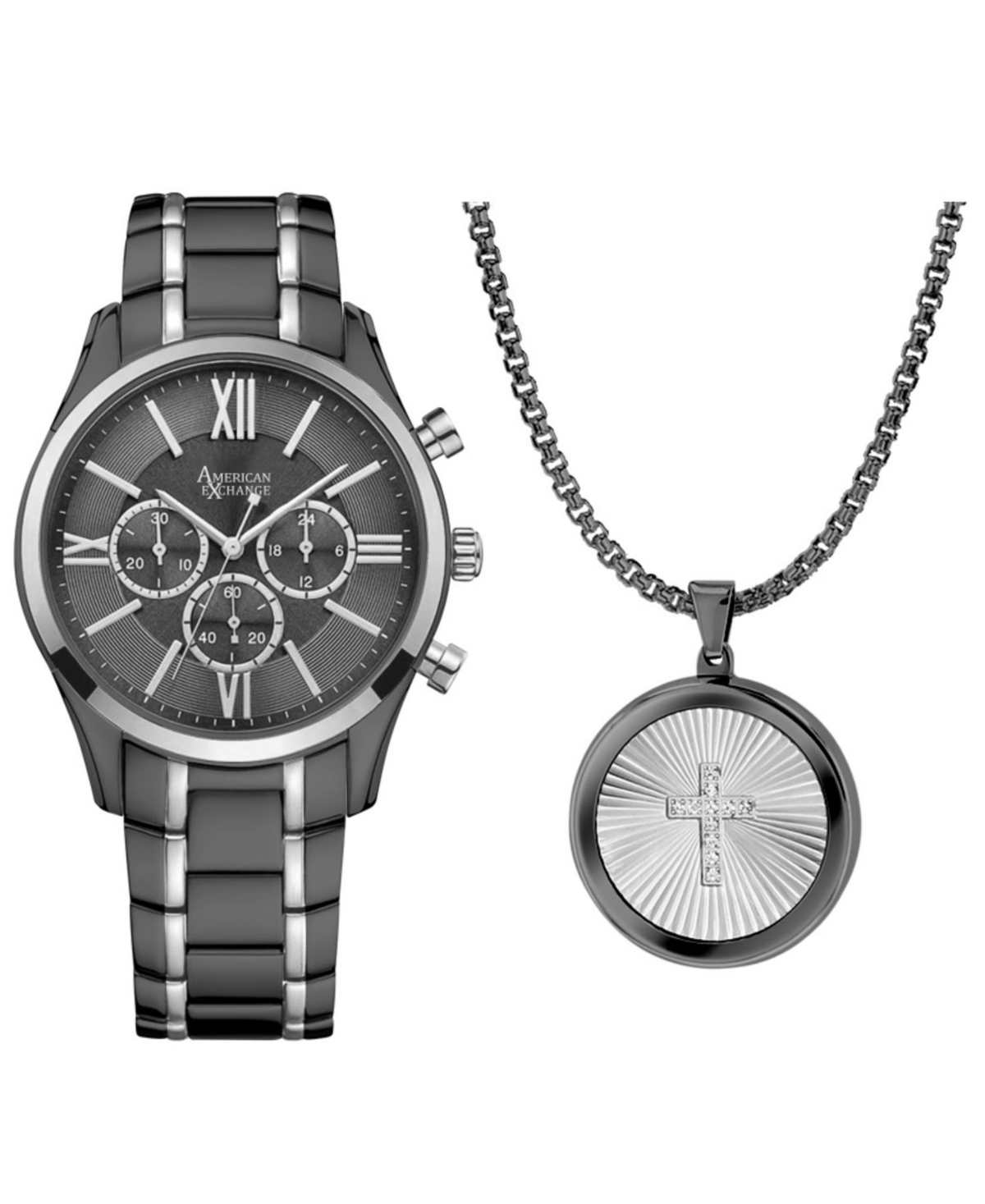 American Exchange Men's Two-tone Bracelet Watch 43mm Gift Set In Two Tone