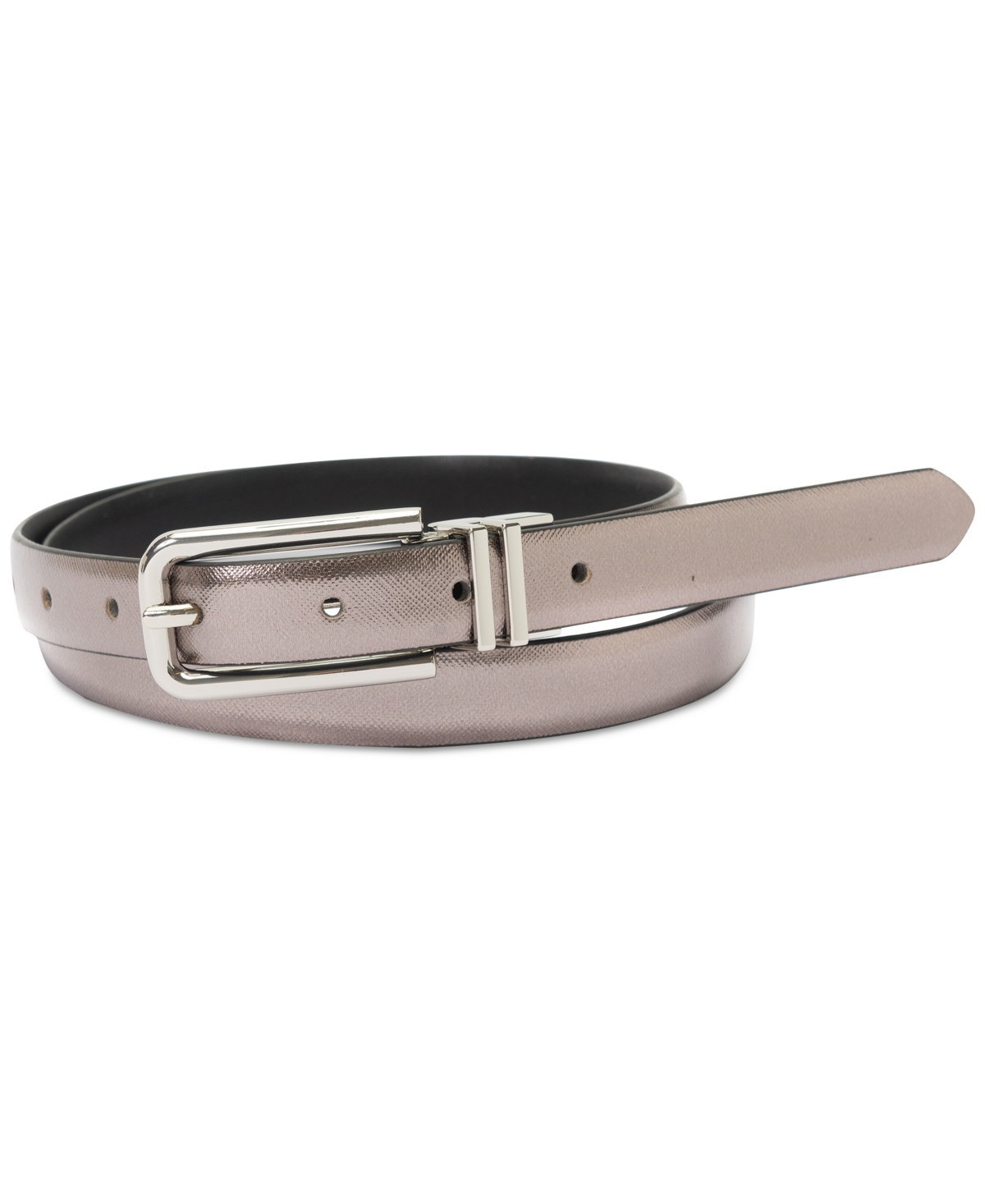 Inc International Concepts Reversible Panel Belt, Created For Macy's In Pewter,black