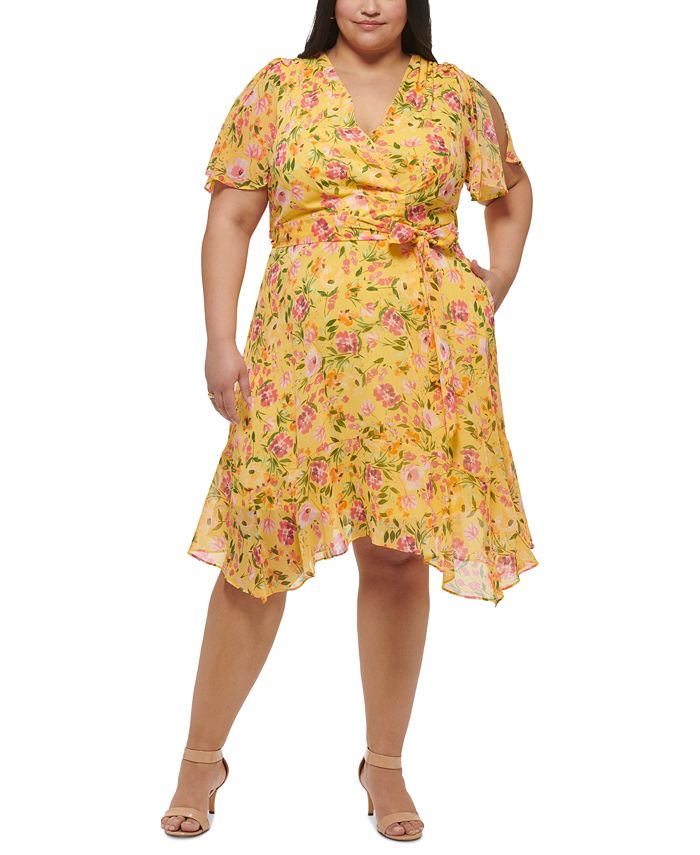 Jessica Howard Plus Size V-Neck Printed-Chiffon Midi Dress - Macy's